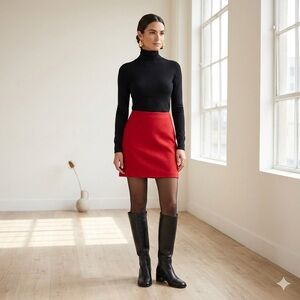 Max Mara Red 100% Virgin Wool Cucito a Mano (Hand-sewn) Mini Skirt - US 4